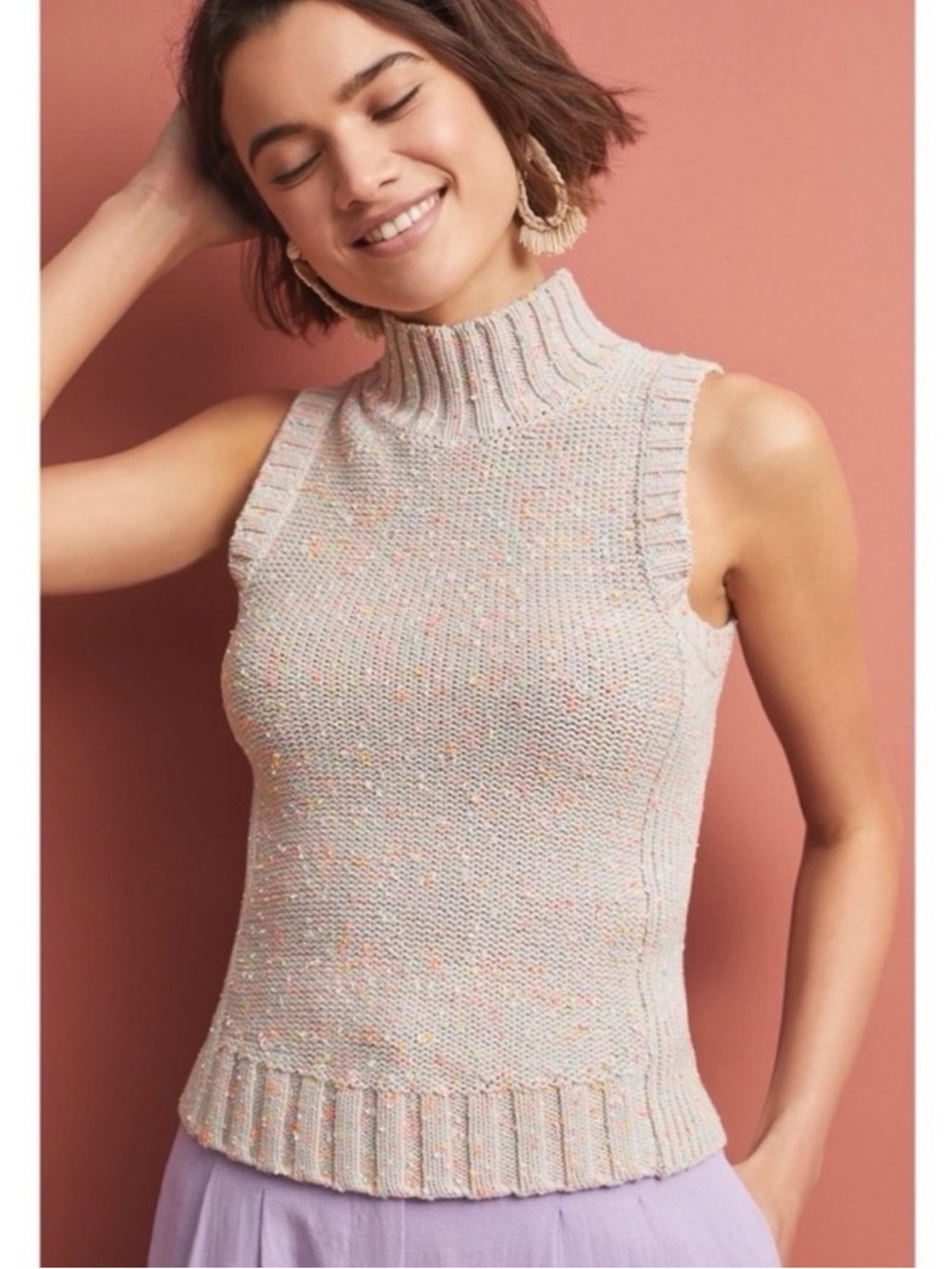 ANTHROPOLOGIE Neon Confetti Knit Mock Neck Brea Sleeveless Sweater Vest - Picture 2 of 2